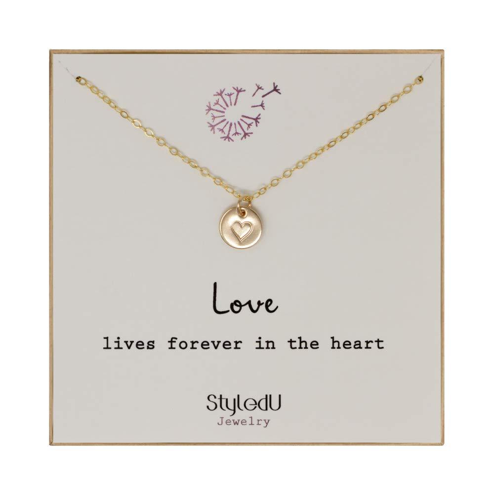 [Australia] - StyledU Small and Sweet Heart Necklace, Delicate 14k Gold Filled Engraved Heart Pendant Necklace 16” Chain, Love the Mini Heart Necklace, for a Loved One or Friend 
