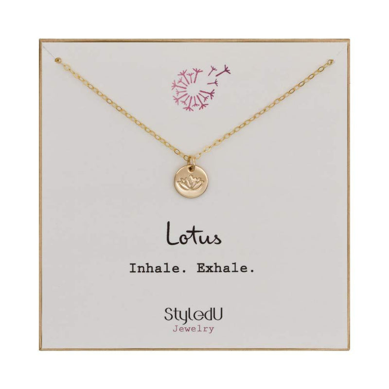[Australia] - StyledU Small Lotus Flower Necklace, 14k Gold Filled Engraved Lotus Pendant Necklace 16” Chain, Tiny Lotus Necklace, Encouragement Gifts, Happy Birthday Gifts Ideas for Mom, Daughter, Women, Best Friend 