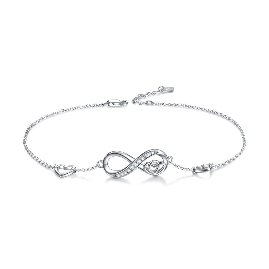 [Australia] - SOULMEET Infinity Heart Ankle Bracelet with Diamond Cut Cubic Zirconia CZ Sterling Silver Jewelry for Women S925 Adjustable Foot Anklet Large Bracelet Dainty Jewelry Christmas Gift Idea A- Silver 