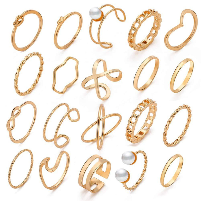 [Australia] - 20 Pcs Vintage Knuckle Stackable Rings Set for Women, Bohemian Gold/Silver Plated Comfort Fit VSCO Wave Joint Finger Rings Gift 