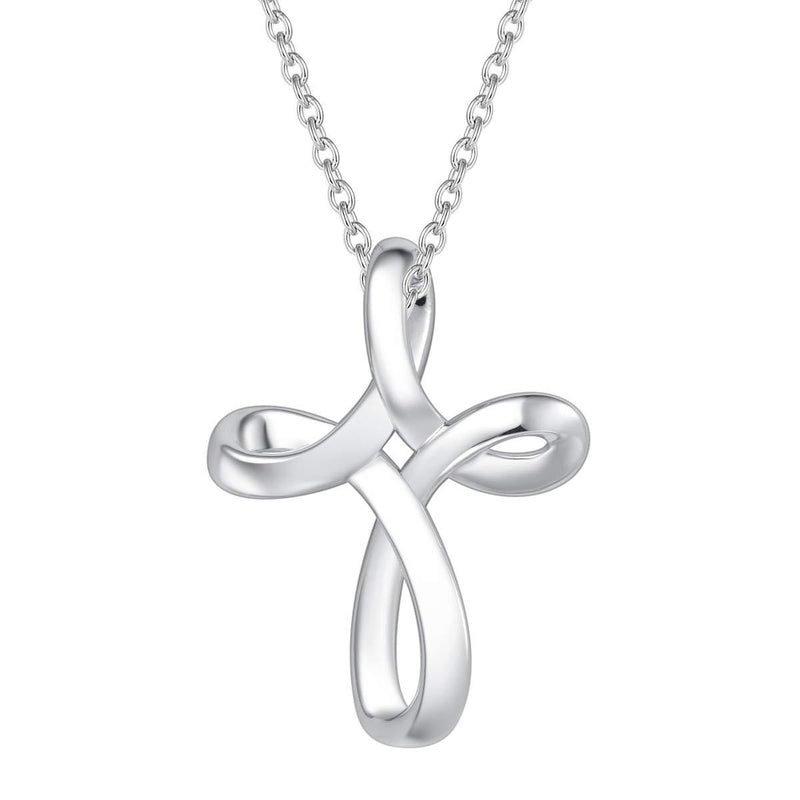 [Australia] - FANCIME White Gold Plated 925 Sterling Silver Open Loop Celtic Knot Cross Crucifix Infinity Pendant Necklace For Women Girls, 16" + 2" Extender 