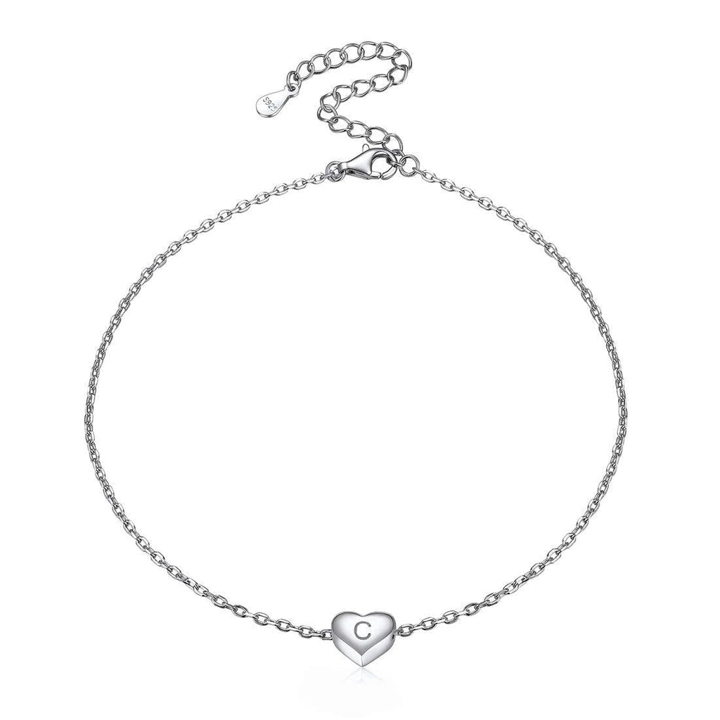 [Australia] - ChicSilver 925 Sterling Silver Initial Anklets for Women Teen Girls Dainty Beach Heart Ankle Bracelet Foot Jewelry-Adjustable Size(with Gift Box) C 