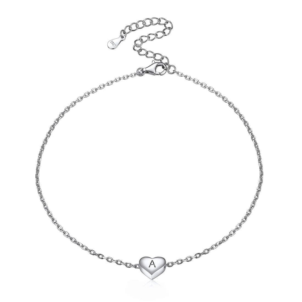 [Australia] - ChicSilver 925 Sterling Silver Initial Anklets for Women Teen Girls Dainty Beach Heart Ankle Bracelet Foot Jewelry-Adjustable Size(with Gift Box) A 