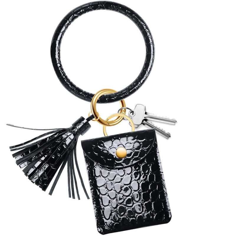 [Australia] - Adorve Key Chain Ring Bracelets Card Holder - Keychain Bangle Wristlet Women Black 