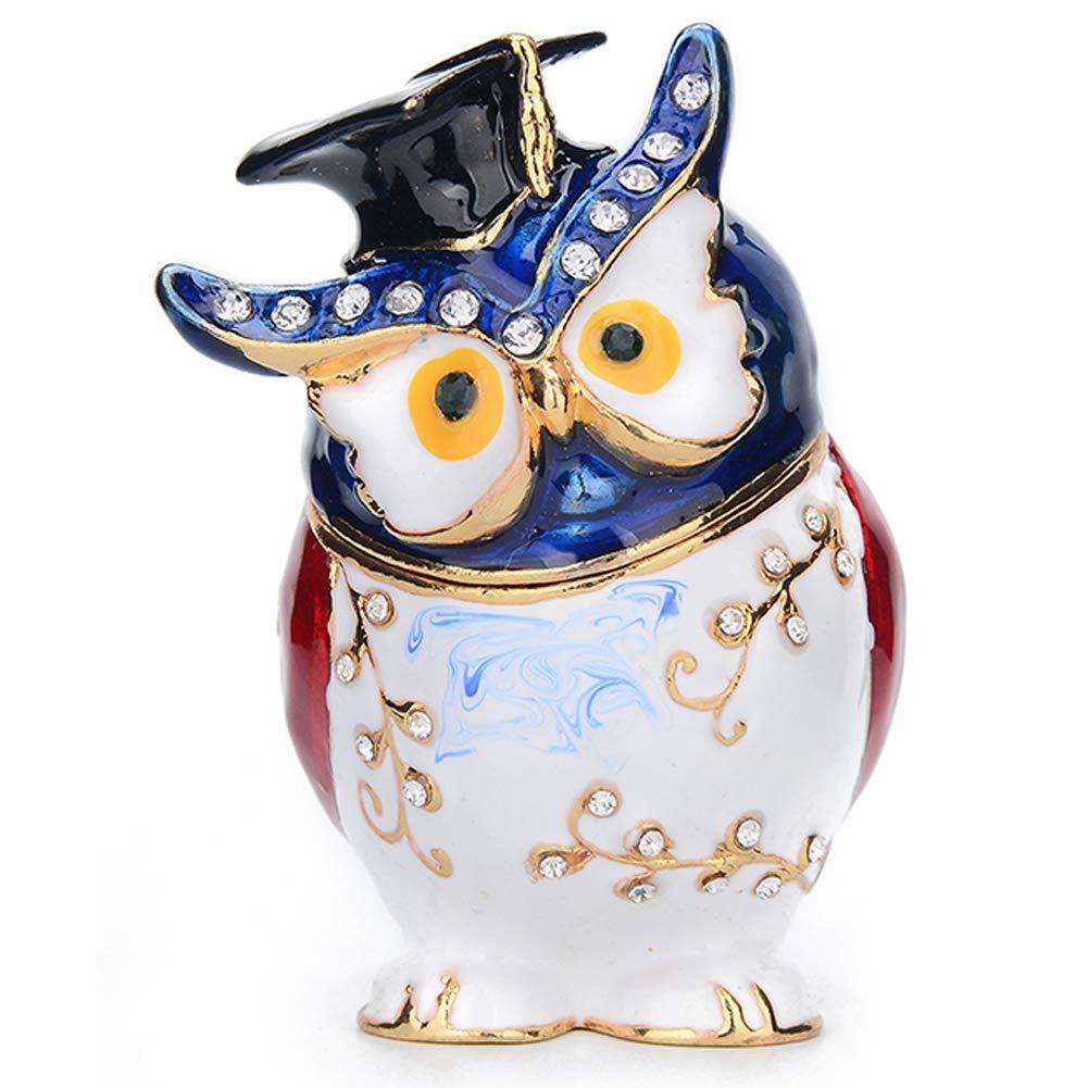 [Australia] - Furuida Trinket Box Blue Owl with Hinged Enameled Jewelry Box Classic Animal Ornaments Metal Craft Gift for Home Decor 