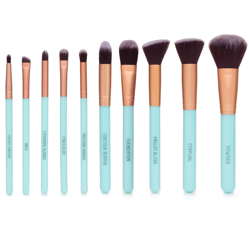 [Australia] - Nicole Miller Makeup Brush Collection, 10 Piece Makeup Brush Gift Set, Foundation Brushes, Face and Eye Makeup Brush Set (Green) 