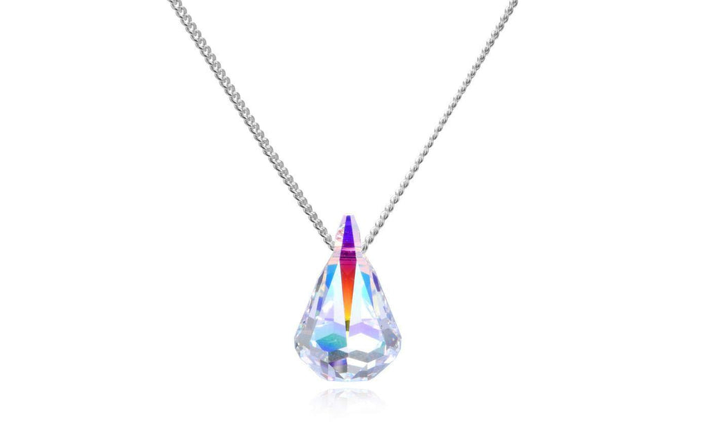 [Australia] - Savlano 14K White Gold Plated Aurora Borealis Drop Cut 18 Inches Pendant Chain Necklace For Women & Girls 