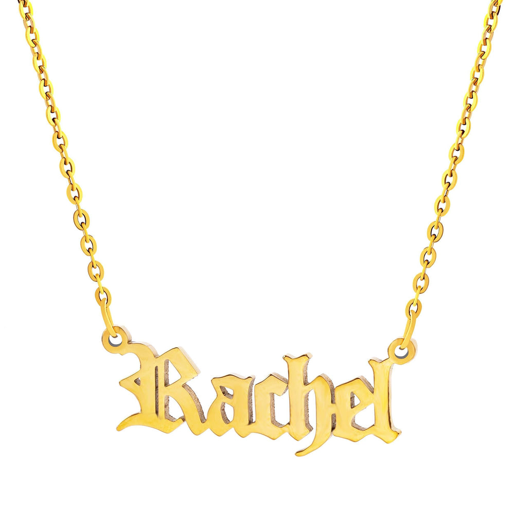 [Australia] - Joycuff Old English Name Necklace(Over 500 Names are in Stock) Personalized 18K Gold Plated Monogram Jewelry Christmas Birthday Gift for Women Rachel 