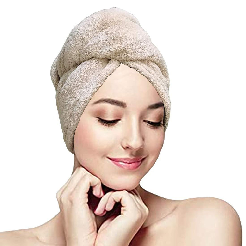 [Australia] - Ninad Hair Towel Wrap for Women, Absorbent Hair Turbans for Wet Hair, Thick Coral Velvet Quick Drying Towels with Buttons, Lightweight and Soft Hair Turban Bath Hair Cap for Girls Brown 