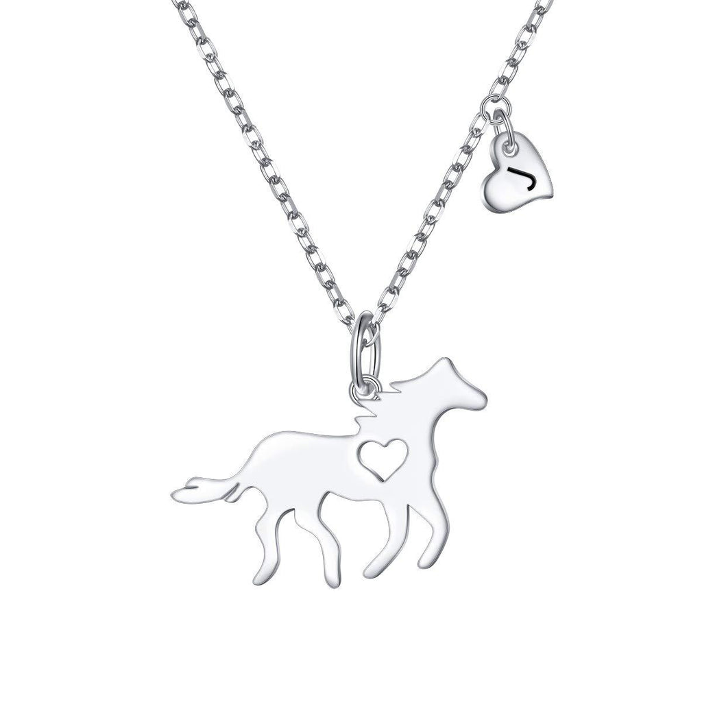 [Australia] - Horse Gifts for Girls Horse Necklace Sterling Silver Heart Initial Necklace Horse Pendant Necklace for Women Jewelry Silver-J 