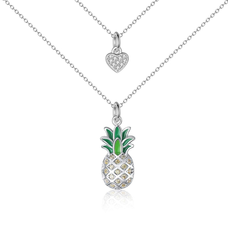 [Australia] - Pineapple Necklace Sterling Silver Layered Love Heart Pineapple Pendant Necklace Jewelry Gift for Women Teens Girls Layered pineapple necklace 