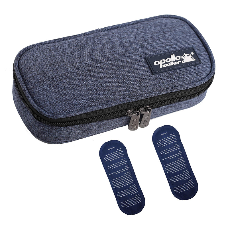 [Australia] - Apollo Walker Insulin Cooler Travel Case Diabetic Medication Cooler with 2 Ice Pack and Insulation Liner (Navy) Navy-small 