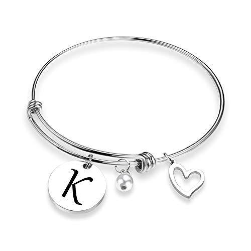 [Australia] - EIGSO Initial Bracelet Letter Bracelet with Heart Charm Memory Bracelet Jewelry Gift for her … … Initial K 20 