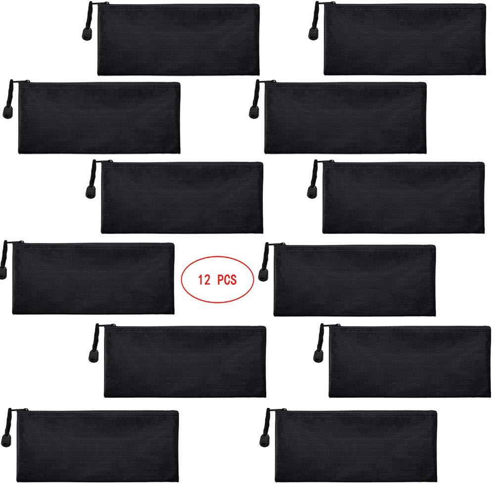 [Australia] - Sailing-go 12 Pieces Black Zipper Waterproof Bag Pencil Pouch for Cosmetic Makeup Bills Office Supplies Travel Accessories and Daily Household Supplies 
