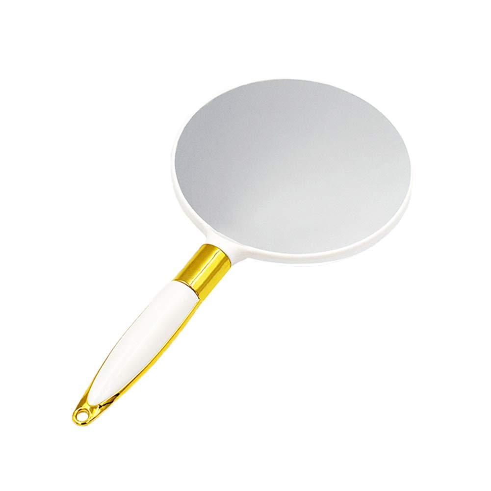 [Australia] - Round White Cosmetic Mirror with Golden Decoroted Handle for Girls - D4.7 x L9.5 Inch Women Single Side Make-up Handheld Mirror 