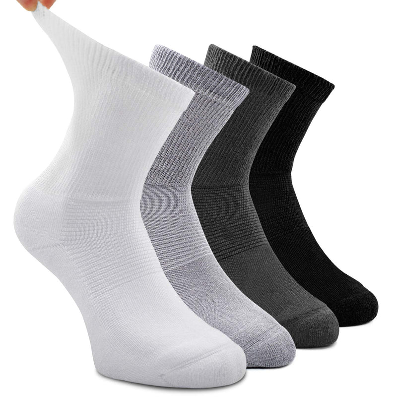 [Australia] - Busy Socks 4 Pack Non-binding Diabetic Socks for Men Women, Loose Top Crew Cotton Thick Cushion Socks 4 Pairs Black/White/Dark Gray/Light Gray Large-X-Large 