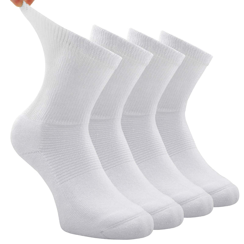 [Australia] - Busy Socks 4 Pack Non-binding Diabetic Socks for Men Women, Loose Top Crew Cotton Thick Cushion Socks 4 Pairs White Medium-Large 