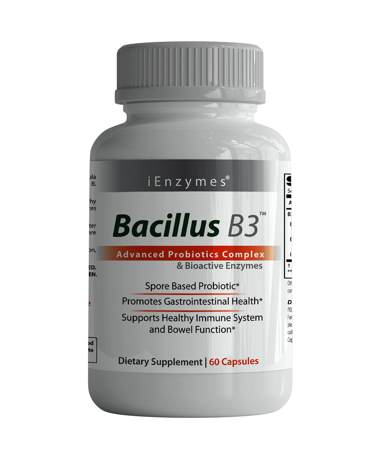 [Australia] - New Bacillus B3 Complex Probiotics & Bioactive Enzymes - Spore-Based Organisms - SBO - Better Survivability Leading Probiotics - B Coagulans & B Subtilis - Non GMO - 60 Capsules 