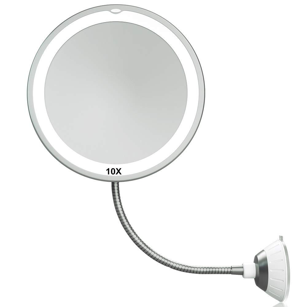 [Australia] - Magnifying Makeup Mirror 6.8" 10X Magnifying Mirrors 360° Adjustable Flexible Gooseneck Suction Cup Daylight, Battery Operated, Cordless & Travel Mirror 