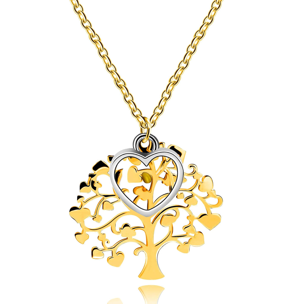 [Australia] - Uloveido Stainless Steel Family Tree of Life Charms Necklace Mustard Seed Pendant Necklaces Jewelry Gifts for Women Teen-Girls Mom Grandma Y637 Gold-Heart 