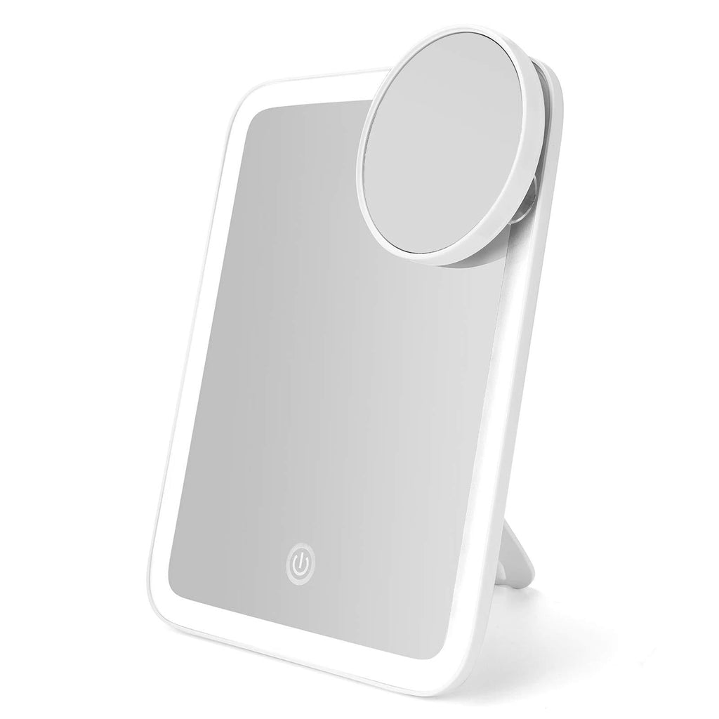 [Australia] - Snowflakes Lighted Travel Mirror, Portable Lighted Makeup Mirror, 1x Large Lighted Mirror and 10x Magnifying Mirror, Touch Control 3 Color Setting, 180° Rotation, Dual Power. 