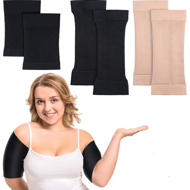 [Australia] - 2 Pair Arm Sleeves for Plus Size Women, Slim Upper Arm Compression Shapers Wraps, 1 Pair Calf Compression Sleeves Included 