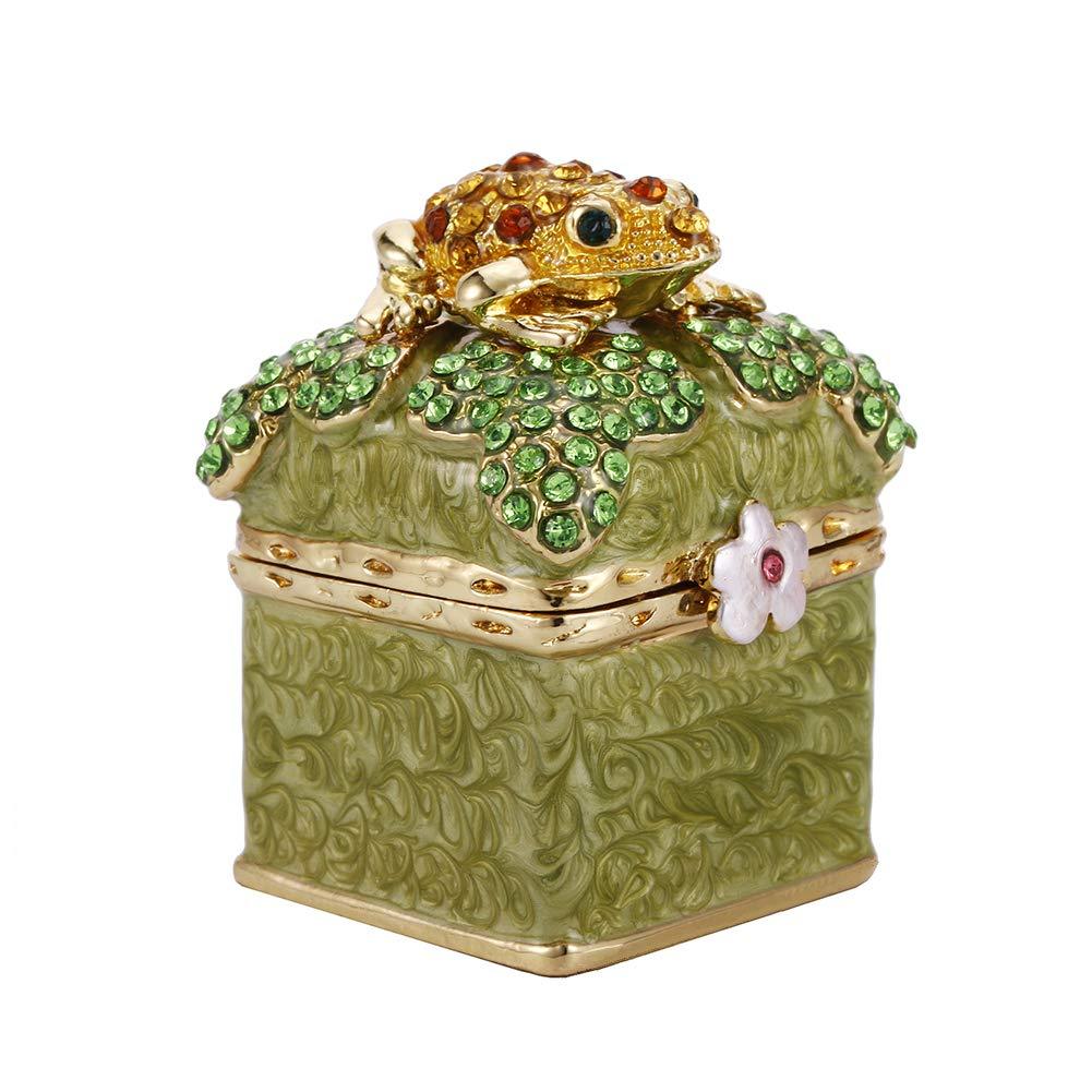 [Australia] - Hand Painted Trinket Box Decoration, Enameled Mini Metal Hinged Jewelry Box with Crystals, Rings Earrings Necklace Storage, Home Decor Crafts, Unique Animal Figurine Collectible Gift (Frog) Frog 