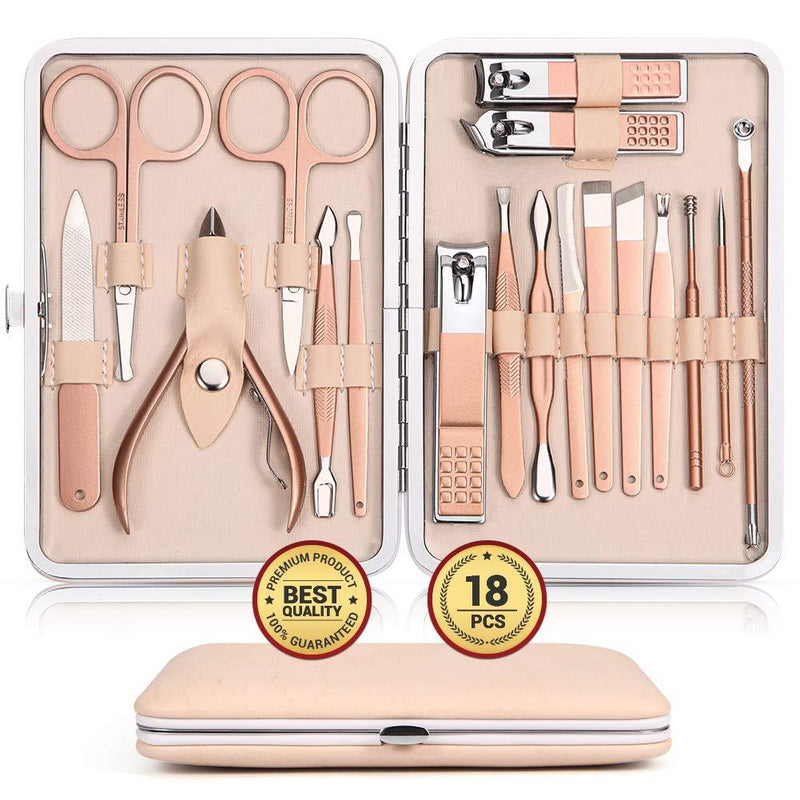 [Australia] - Manicure Set,18 In 1 Ultra Sharp Sturdy Nail Clippers Sets,Manicure Kit for Men and Women,Professional Nail Care Tools for Fingernails & Toenails,Pedicure Kit with Portable Stylish Case(Rose Gold) 