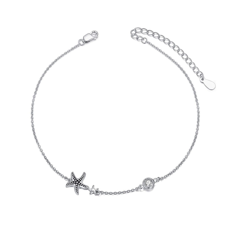 [Australia] - AOBOCO Boho Starfish Turtle Palm Tree Anklets for Women 925 Sterling Silver Adjustable Foot Ocean Beach Ankle Bracelet for Summer, Made with Swarovski Crystals 01_Starfish 