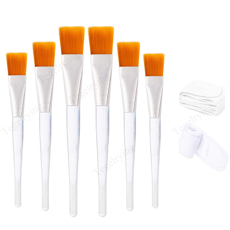 [Australia] - Facial Brush,6 Pcs Soft Fiber Face Brushes Mud Applicator Clear Handle With 2 Pieces White Spa Headband for Face Wash Applying Lotion,Eye Peel Makeup Tools,Silver 6 Silver 