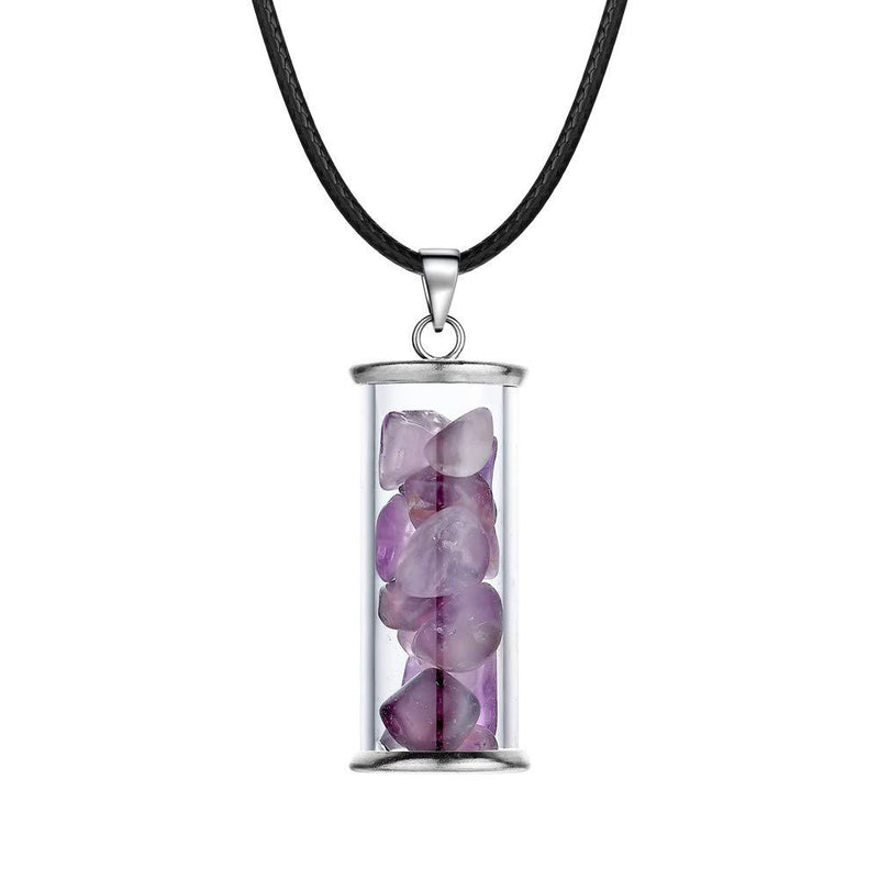 [Australia] - JUNHAN Chakra Healing Crystal Wishing Bottle Pendants Necklace for Womens Girls Tumbled Rock Wicca Tumble Stone Wish Reiki Energy Pendant Jewelry Amethyst 