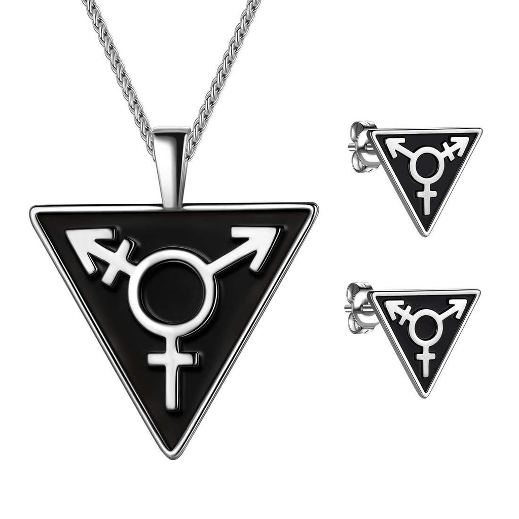 [Australia] - beautlace LGBT Necklaces/Stud Earrings/Set Silver/18K Gold/Black Gun Plated Triangle Pendant Gay & Lesbian Pride Jewelry Set for Men and Women Black gun plated 