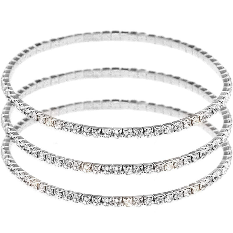 [Australia] - Suyi Crystal Ankle Bracelet for Women Diamond Tennis Stretch Anklets Elastic Foot Chain 3Pcs Silver 