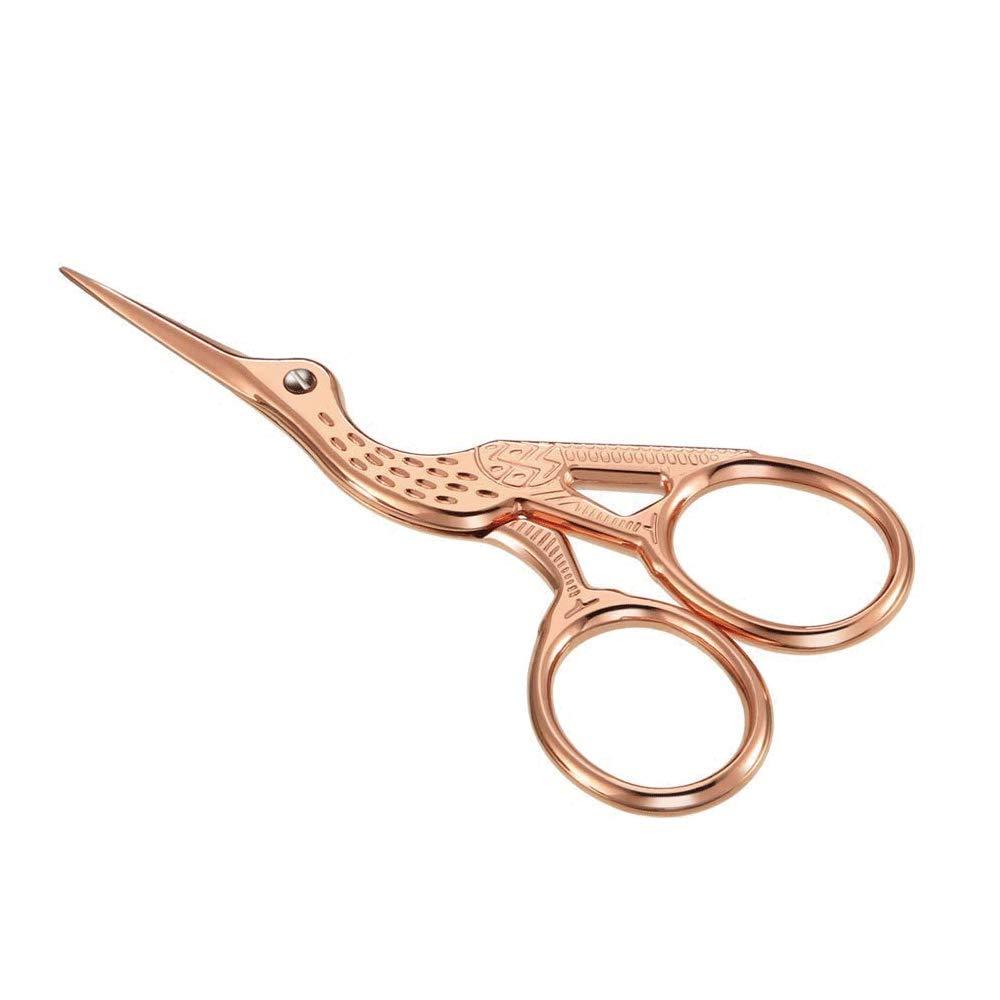 [Australia] - YESTOO Stork Scissors, Professional Stainless Steel Beauty Grooming Scissors for Eyebrow, Facial Hair, Dry Skin, Nose Hair(Rose Gold) Rose Gold 