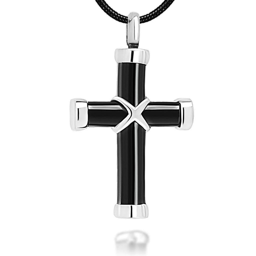 [Australia] - LYFML Cross Cremation Jewelry Urn Memorial Ashes Necklace, Keepsake Pendant Made of Titanium Steel, Come with Filling Kit Black 