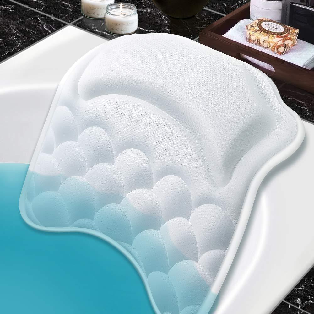 [Australia] - Beautybaby Anti-mold Bathtub Spa Pillow[2021 Upgraded] Bath Pillows for tub, with Non-Slip 8 Large Strong Suction Cups, Free Machine Washable Bag 