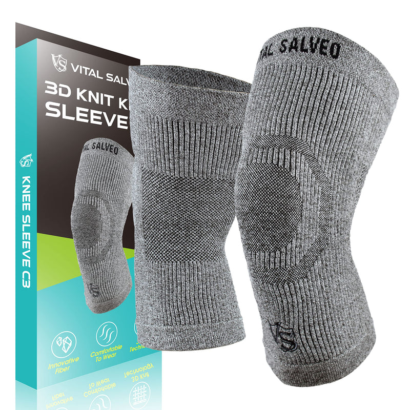 [Australia] - Vital Salveo Knee Sleeves-Knee Braces C3-COMFORT for Joint Pain Relief, Germanium and Charcoal Yarn Circulation For Men and Women (1 Pair)-X-Large X-Large 