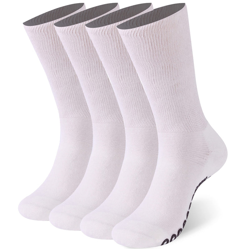 [Australia] - Non-Binding Loose Fit Socks,JSPA Grip Ankle Low Cut Athletic Socks Youth Adults Anti Non Skid Slipper Crew Socks Non-Slip Diabetic Socks for Men and Women 4 Pairs White 10-13 