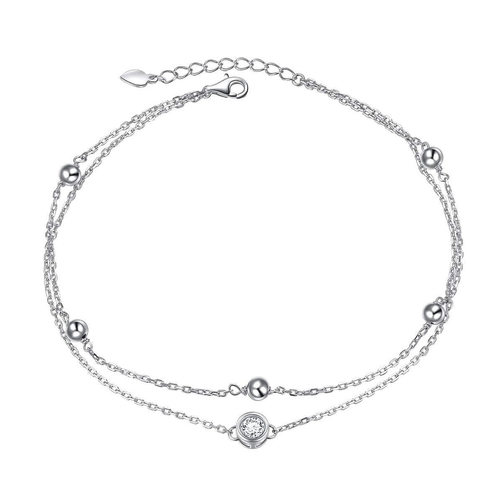 [Australia] - Anklet for Women 925 Sterling Silver Adjustable Foot Beaded Heart /Cubic zirconia Charm Ankle Bracelet Anklets Jewelry Style A 