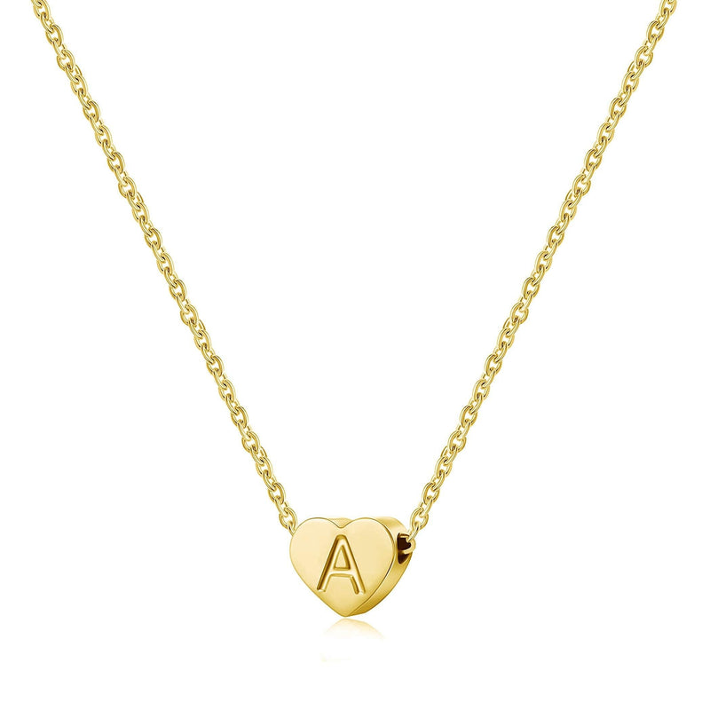 [Australia] - Tiny Gold Initial Necklaces - 14K Gold Filled Letter Heart Necklace, Gift for Women Girls A 