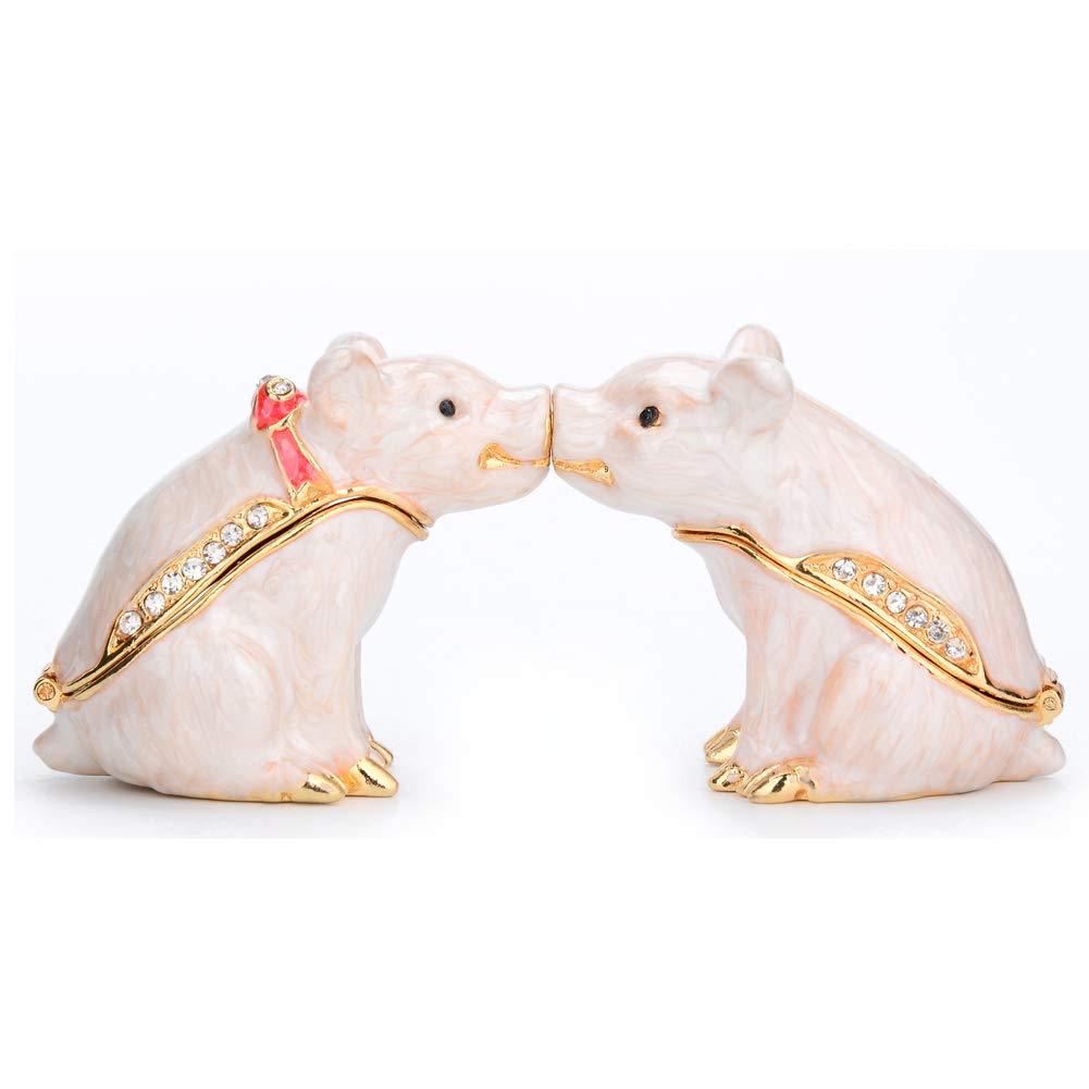 [Australia] - Furuida Trinket Box with Hinged White Cute Pig Hand-Painted Jewelry Box Classic Animal Ornaments Zinc Alloy Figurines Gift for Home Decor 