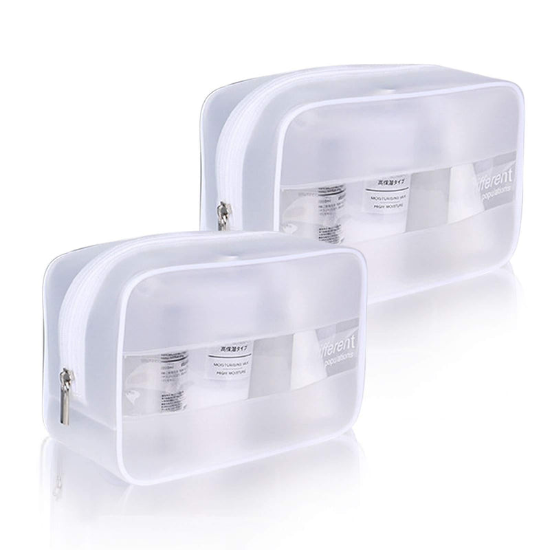 [Australia] - Clear Makeup Bag for Travel Women Transparent Toiletry Bag Waterproof PVC Cosmetic Organizer Portable Carrying Pouch Case for Accessories Shower Bathroom (White 2 Pack) White 2 Pack 