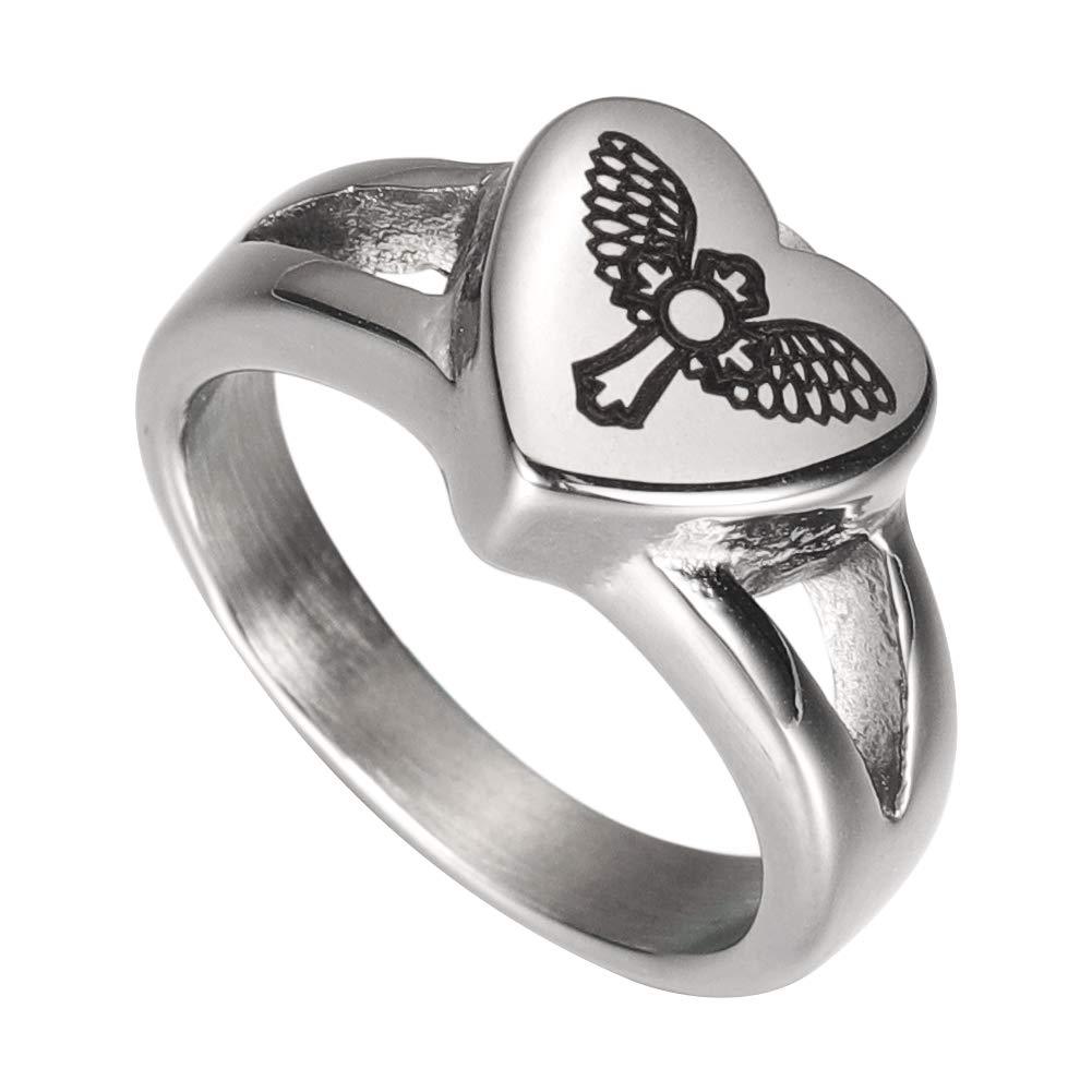 [Australia] - AMIST Guardian Angel Urn Ring Cremation Jewelry for Ashes Keepsake Memorial Bereavement Condolence and Sympathy Gift for Loss of Loved One Silver 9 