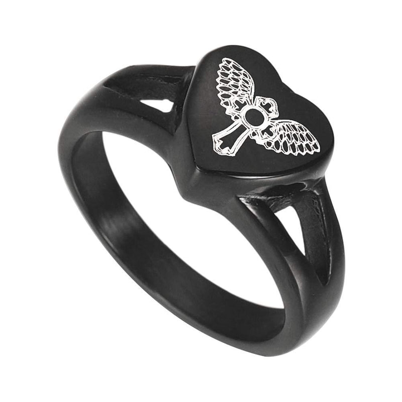 [Australia] - AMIST Guardian Angel Urn Ring Cremation Jewelry for Ashes Keepsake Memorial Bereavement Condolence and Sympathy Gift for Loss of Loved One Black 6 