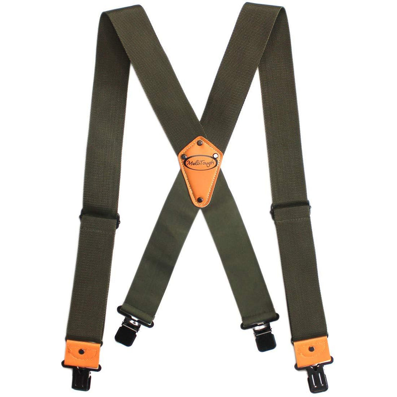 [Australia] - Melo Tough Men's Industrial Strength Suspenders Partial Elastic Tradesperson's Suspenders 2 inch Wide Tool Belt Suspenders Army 