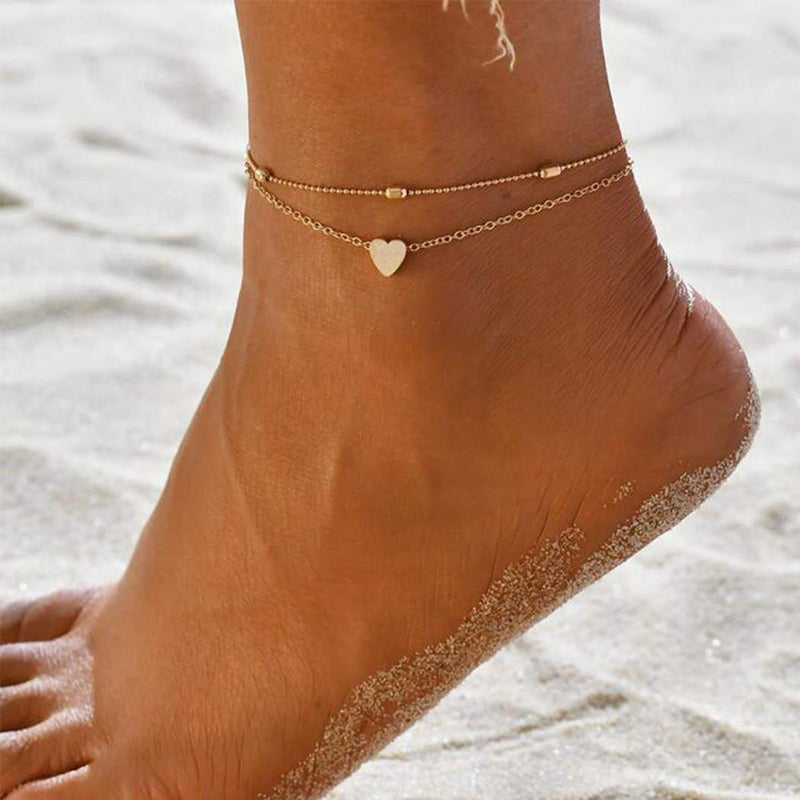 [Australia] - Gemily Boho Layered Love Pendent Anklets Chain Heart Foot Bracelets Jewelry for Women and Girls (Silver) Silver 