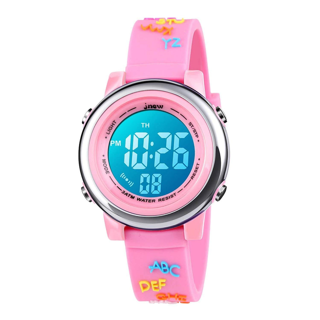 [Australia] - YxiYxi Kids Watches 3D Cute Cartoon Digital 7 Color Lights Toddler Wrist Watch with Waterproof Sports Outdoor LED Alarm Stopwatch Silicone Band for 3-10 Year Boys Girls Little Child Alphabet pink 