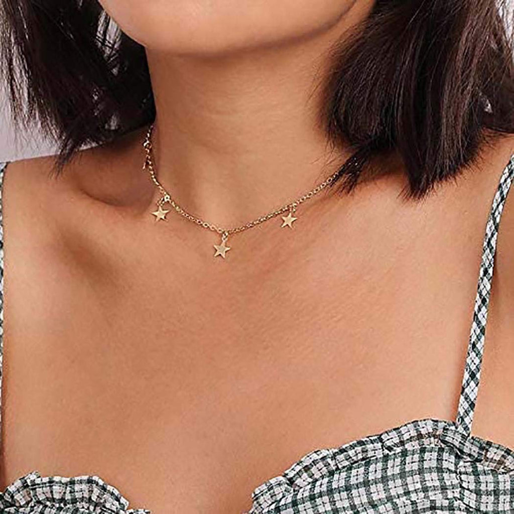 [Australia] - Bomine Star Choker Necklace Chain Tassel Pendant Short Necklaces Jewelry Chains for Women and Girls (Rose) Rose 