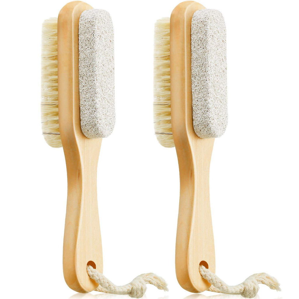 [Australia] - 2 Pieces Foot File Callus Corn Remover Pumice Stone Brush Foot Scrubber Exfoliator Double Side with Pumice Stone and Bristle Brush Heel Scraper Foot Care Tools for Feet Dry Dead Skin 