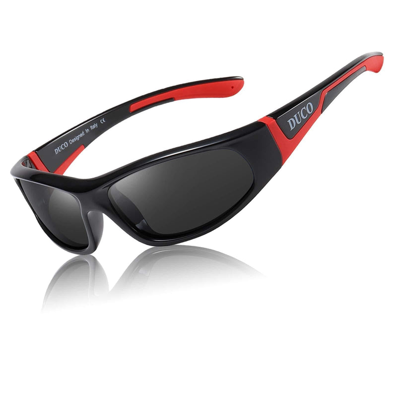 [Australia] - Duco Kids Polarized Sunglasses for Boys and Girls Flexible Rubber Frame UV400 Protection K001 Black Red for Age 3-10 